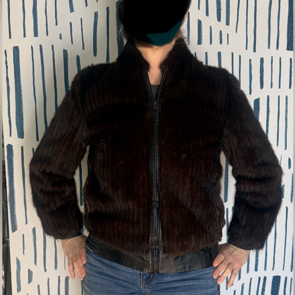 Corded Brown Mink Bomber- Reversible to Black Leather